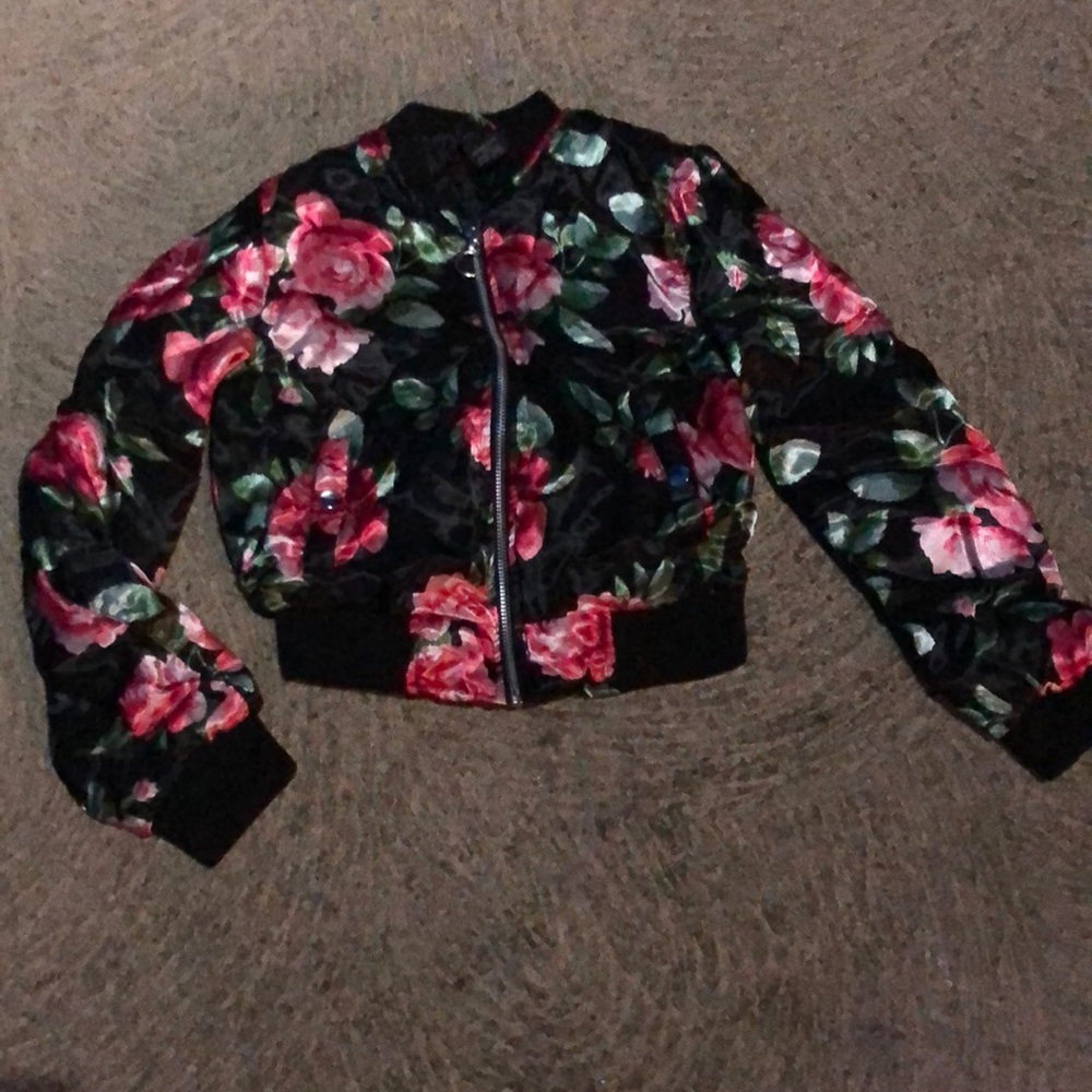 Satin Bomber Jacket 10/12 Floral New!